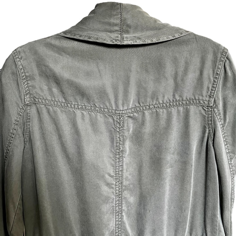 Max Jeans Army Green Utility Jacket Long Lined Draped Drawstring Waist Pocket XS - Picture 10 of 15